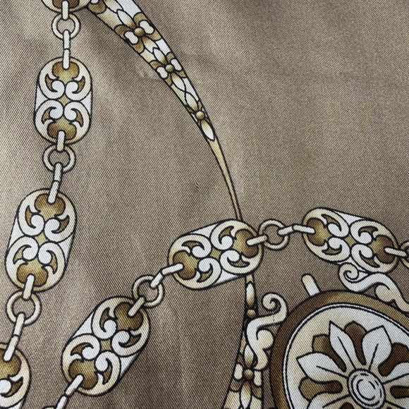 Oscar De La Renta Brown Silk Rectangle Scarf One Size Chain Print Old Money - Picture 9 of 14